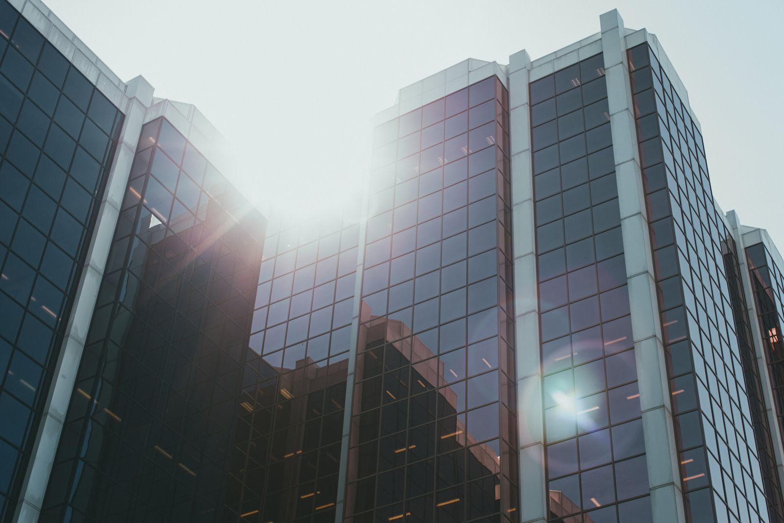 Glass office towers in a downtown business district